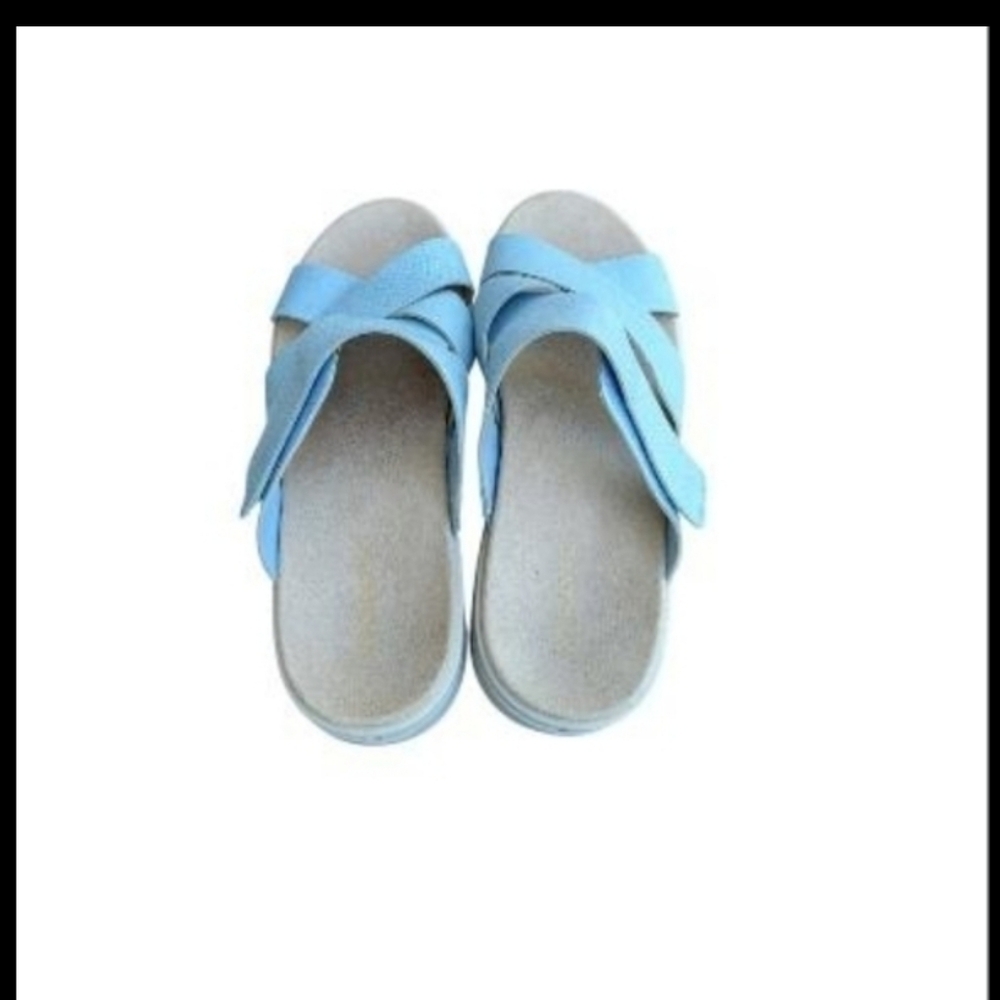 Wide Vionic Uptown Wedge Sandal Slide Heel Casual Shoe Blue Ivory White Women 10 - Picture 4 of 15